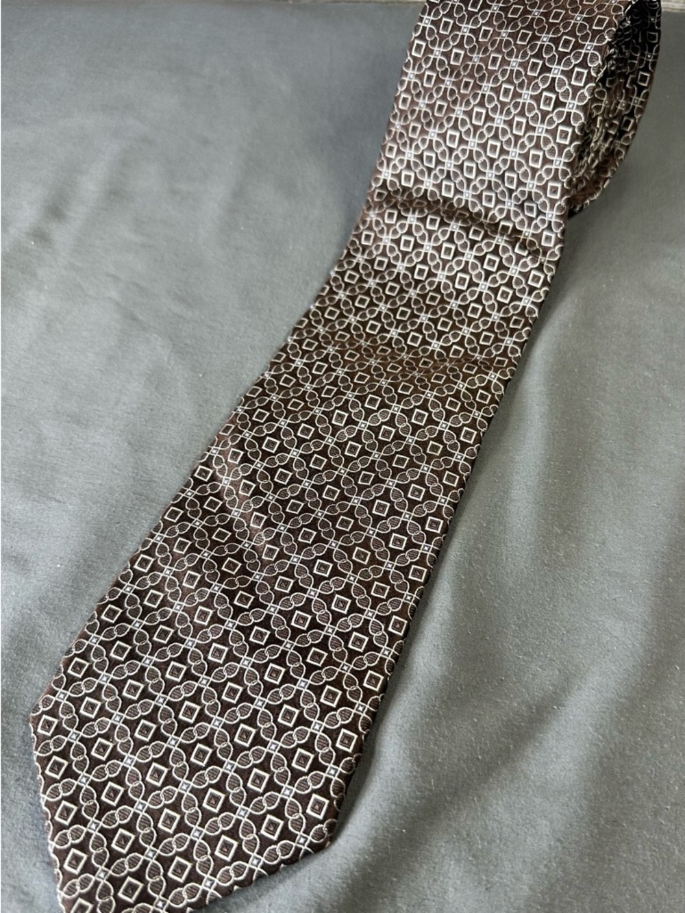 Valentino Brown Silk Necktie Geometric Medallion Vintage Made in Italy 80’s-90’s